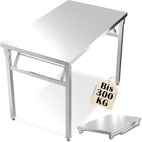 YRHome Edelstahltisch Klappbar Edelstahl Arbeitstisch Werkbänke Bis 300KG Gastronomie Tisch Küchentisch Serviertisch Grilltisch Outdoor Metalltisch Edelstahl-Tisch mit Federfalzsystem - 120x60x85cm