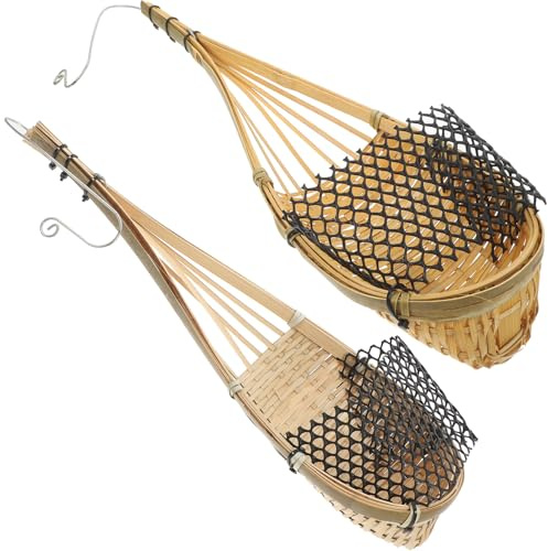 Parliky Lot de 2 Paniers Suspendus en Bambou Tressé à la Main Supports pour Orchidées Jardinières D’Extérieur Polyvalentes Finition Naturelle Jaune et Beige Décorations Écologiques
