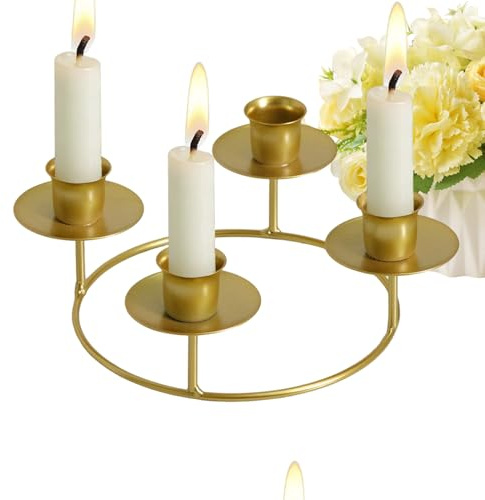 Portavelas Dorados – Centro de Mesa – Portavelas para Adviento Decoración navideña – para salón, Dormitorio de Granja, Estante de Navidad, Boda, de Vacaciones y
