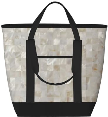 asbwuo Sac cabas isotherme léger en nacre beige – Grand format, imperméable et adapté au contact alimentaire, idéal pour faire les courses, déjeuner, pique-niquer et emporter des plats.