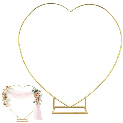 BRGD Arco a Forma di Cuore di Oro, 2x2m Set Arco Staccabile di Palloncini in Metallo per Matrimonio, Baby Shower, Festa di Compleanno, Anniversario
