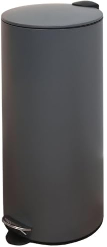 wilko My Home Round Pedal Bin, Charcoal, 30L Capacity, Soft-Close Lid, Pedal Opening, Hands-Free Operation, Removable Inner Bucket, Anti-Scratch Base, Easy Maintenance, Kitchen