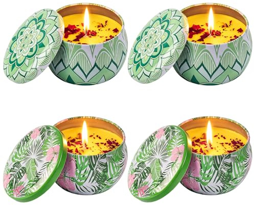 Velas Citronela Antimosquitos Exterior, 4 x 124g(4.4oz) Vela Citronela Exterior Grande Aromática de Cera de Soja Natural de Duración Ideal para Jardines, Terrazas, Camping e Interiores