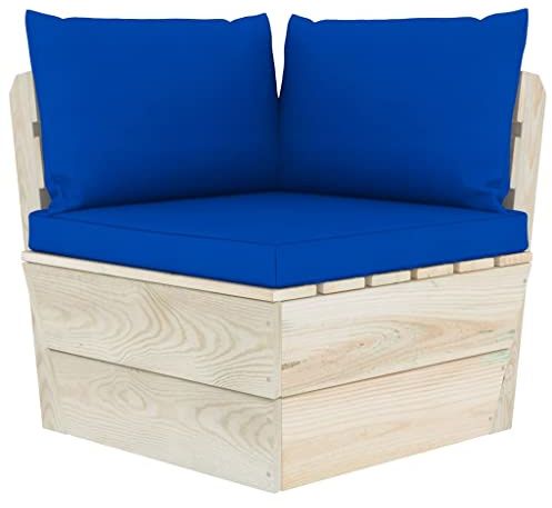 Makastle Garten-Paletten-Ecksofa mit Blau Kissen, Terassenmöbel, Outdoor Gartensofa für Terrasse, Innenhof, Balkon, 60x60x65 cm Imprägniertes Fichtenholz