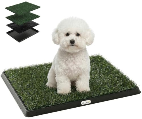 PawHut Hundetoilette 63 x 50,5 cm mit 2 Kunstrasen waschbar für Hunde | Hundeklo, Welpentoilette, Welpenklo, für Welpen, Balkon, Zuhause, Wohnung