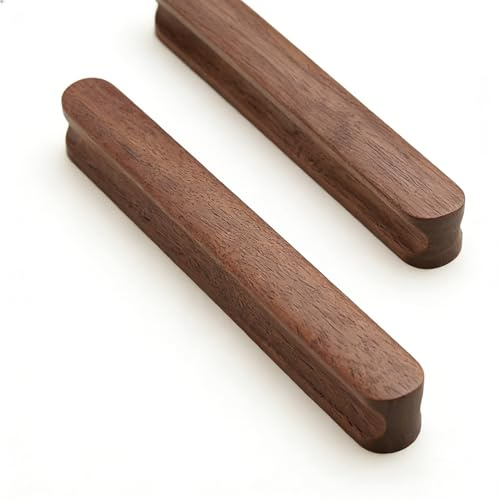 SYZOW 6 Stück Möbelgriffe Holz, Natürliches Griffe Schrankgriffe 128mm Lochabstand für Schränke & Schubladen (Schwarze Walnuss)
