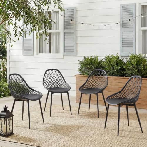 buybyroom Gartenstühle 4er Set, Gartenstuhl mit PP & Metall, Wetterfeste Outdoor Stühle Esszimmer für Garten, Terrassenstühle, Balkonmöbel Kleiner Balkon, Esszimmerstühle, Schwarz