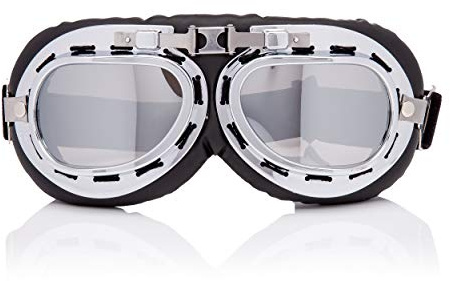 Ultra Silver with Mirrored Lenses Vintage Classic Motorcycle Helmet Steampunk Retro Cyber Pilot Flying Goggles WW2 Battle of Britain Cosplay Eyewear Steampunk Goggles RAF Fancy Dress Cyber Glasses