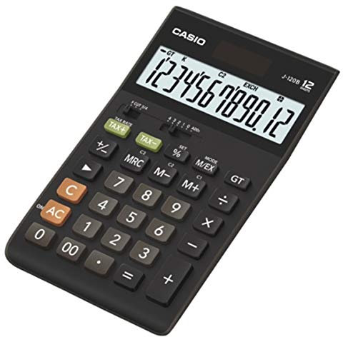 CASIO J-120B Calculadora de Sobremesa Casio 12 Digitos Display Extra Largo Funciona con Solar y/o Pilas.