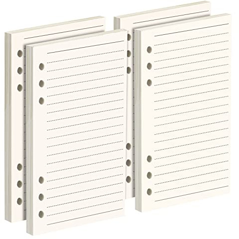 FANDAMEI 4 Packs A6 Ruled Line Paper Refills for Personal Organiser - 180 Sheets 17.1x9.4cm 6-Ring Personal Binder Planner Refillable A6 Lined Paper, Personal Inserts Loose Leaf Page