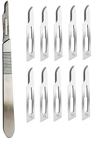 ABMRO Lame per bisturi #15 con manico per bisturi #3 – Rasoio sterile a lama singola per dermaplaning, dissezione, podologia, cura professionale, rimozione dell'acne, riparazione di telefoni cellulari