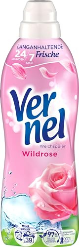 Vernel Suavizante de rosa silvestre (34 lavados), aroma de lavandería para 24 horas y 7 días de frescor duradero con tecnología de fragancia única, botella reciclable
