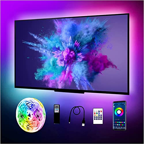 phopollo Luces LED de TV, retroiluminación LED USB de 5 m para TV de 75 a 85 pulgadas, monitor, PC, retroiluminación de TV con control de aplicación, sincronización de música con micrófono, tiras de