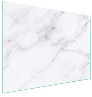 DarHaus Copri piano cottura induzione 70x52 cm copertura per piano cottura in vetroceramica 1 pezzi universale per piastre di cottura paraspruzzi tagliere in vetro temprato, Marmo bianco