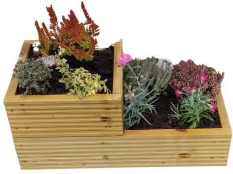 Mourne Wood Binnian Medium 2 Tiered Wooden Planter: Outdoor, Garden Planters - Space-Efficient Design for Vibrant Flowers and Greenery