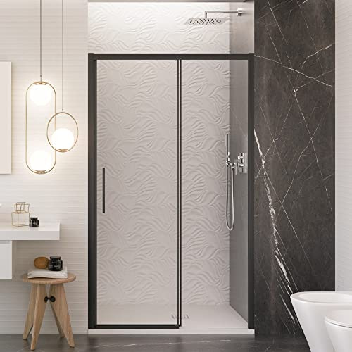 LAGOA porte de douche coulissante avec verre noir profilés anti-calcaire 6 mm H195-110