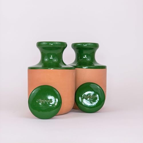 Alppos 2 Oyas à enterrer 1,2 Litre Vert en Terre Cuite avec Couvercle - ollas pour Plante intérieure et extérieure - Goutte à Goutte par capilarité
