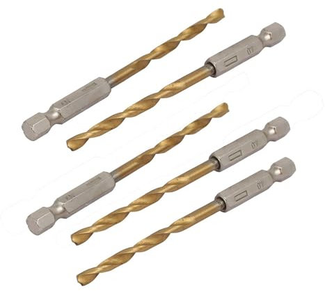 TA-VIGOR 5Pcs 4mm Hex Shank Twist Drill Bit Set, 1/4 Inch Shank HSS Titanium Coated Drill Bit Set Quick Change Twist Drill Bits for Woodworking, Plastic and Metal