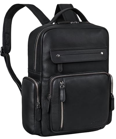STILORD 'Blaze' Vintage Mochila Piel Hombre Mujer Grande 11 Pulgadas Tablet Macuto Cuero Genuino para Universidad Escuela Ocio Cabina Avion, Color:negro