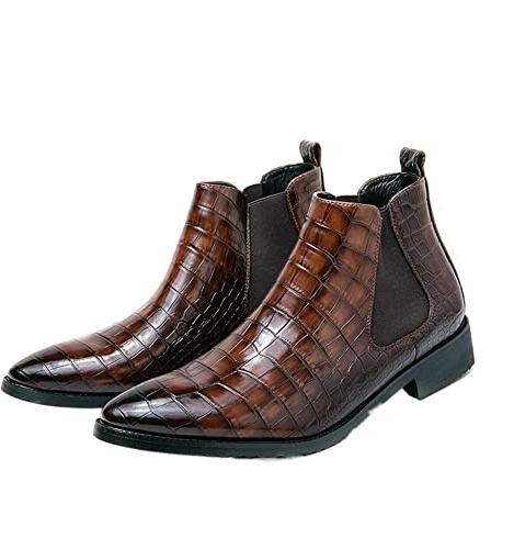 HIJAN Stivaletti Chelsea da uomo Punta tonda Stampa coccodrillo sintetico Slip on in pelle PU Impermeabile Indossabile Antiscivolo Formale Classico Pull On (Color : Marrone, Size : 44 EU)