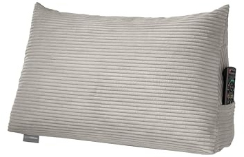 Traumnacht Coussin de dossier, coussin de lecture, 70 x 40 cm, gris clair, housse amovible et lavable en velours côtelé, poche latérale pratique, certifié Öko-Tex, fabriqué selon les normes de qualité