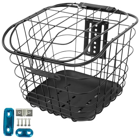 rockible Fahrrad Draht Korb Mountainbike Korb Vorne Hinten mit Bodenplatte, Schwarz, Eisen, Lenkermontage, 32 cm x 34 cm x 26 cm