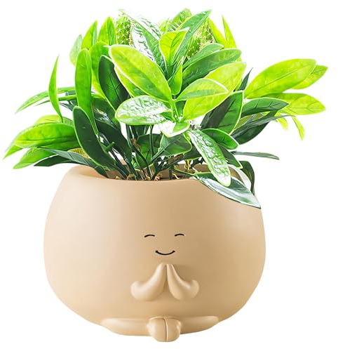 Blumentopf Gesicht Kopf Sukkulente Topf, Pflanztopf mit Abfluss, Harz Kopf Gesicht Blumen Vase, Niedlich Yoga Augen Damen Innen Außen Blumentopf Kaktus Pflanztopf Pflanzgefäß für Wohnzimmer Tisch