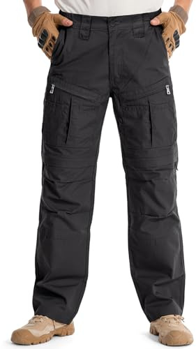 IGOLUMON Work Trousers Men Multi Pocket Mens Cargo Trousers für Outdoor Cargo Tactical Training Pants 34W*32L Black