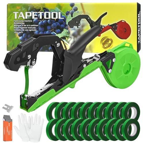Audasi Plant Tying Machine Updated Plant Hand Tying Machine Plant Binding Machines Garden Tying Tool Tape Gun Plant Tie Machine with 10000 PCS Staples 20 Rolls Green Tape for Tomato Grape Pepper