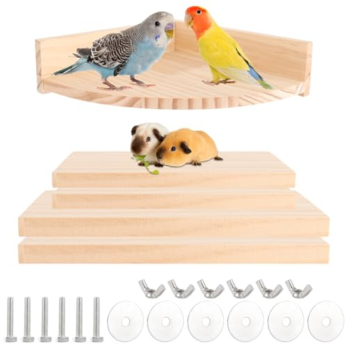 LOPYXBR 5PCS Flat Parrot Perch Bird Perches for Cage Wooden Hamster Platform Bird Rat Toys and Accessories for Cage Climbing Platform for Small Animals Budgies Rat