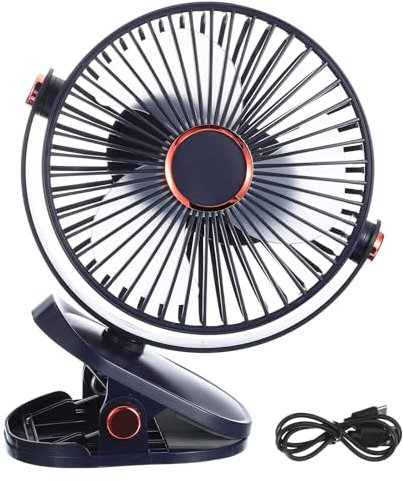 PATIKIL Portable Desk Fan, Camping Fan 6 Inch with LED Light 5 Speeds Strong Airflow Sturdy Clamp Quiet Rechargeable Battery Powered for Tent Camping, Home and Office, Blue