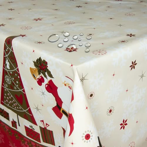 Wachstuch Wachstischdecke Weihnachtstischdecke Dreieck Nikolaus Rechteckig 140 x 160 cm abwischbare Tischdecke, Weihnachten, Christmas