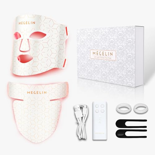 MEGELIN Led Rotlichttherapie Gesicht & Hals Maske, 7 Farben Led Lichttherapie Gesichtsmaske, Infrarot-Rotlicht-Therapie-Maske, Infrarot-Licht-Hautverjüngung (Weiß)