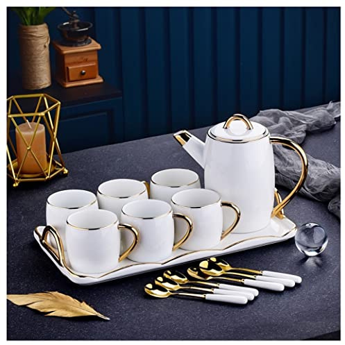 asdchZen Service À Thé, Tasse À Café, Tasse À Thé, Tasse À Thé, Service À Thé De Cuisine, Ensemble De 8 Tasses avec Poignée Dorée pour Thé Chaud, Chocolat, Café (Blanc 8 Pièces)