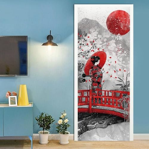 3D Adesivo per Porta Stile Giapponese Adesivi Porte Interne, Adesivo per Porte Stile Giapponese Murale Carta da Parati, Autoadesivo Camera da Letto Parete Arredo Casa Poster Parati 90 x 200 cm q5935