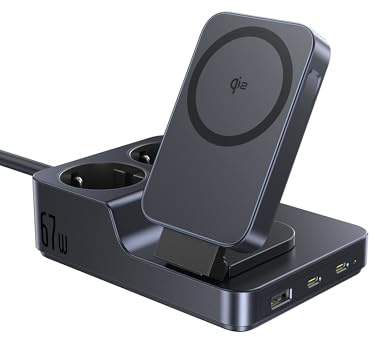 Baseus Nomos 67W Multipresa USB-C con Presa e Ricarica Wireless Qi2, Caricatore PD Portatile per iPhone 16/15, MacBook, iPad, Galaxy, Casa, Ufficio, Viaggio