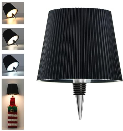 Beaeet Lampe Bouteille LED Noire, Rechargeable USB-C, sans Fil, IP54, 3 températures réglables, pour Bouteille en Verre, Table, Balcon, terrasse, Camping, fête