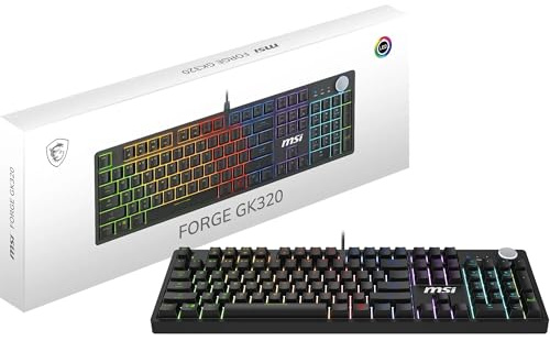 MSI Forge GK320 FR Clavier Gaming Mécanique - AZERTY, Disposition FR, switches Red (Linéaires) interchangeables, Couvercle magnétique, Touches ergonomiques, LED RGB, USB 2.0 - Pleine Taille