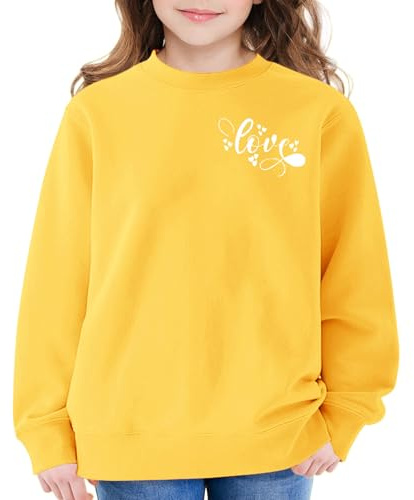 Mjjsk flickor hjärta grafisk tröja barn rund hals långärmad ledig tröja mode pullover toppar barn komfort mjuka kläder, gUL, 7-8 Years