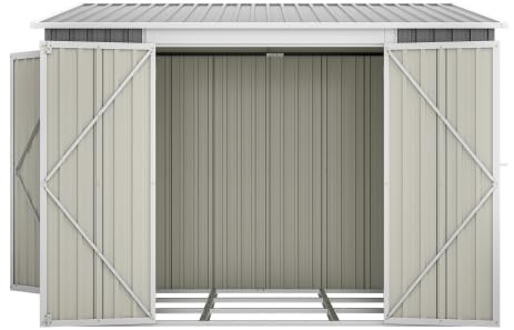 Geräteschuppen Metall 6 x 8 Fuß mit Doppeltüren & Boden, Gerätehaus wetterfest als Fahrradgarage für 4-6 Fahrräder, Gartengeräte & Motorrad, Stahlschuppen grau mit Seitentür, 4,5 m² Stauraum