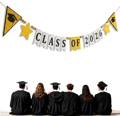 JOVYTH 1 Striscione Di Laurea 2026 In Tessuto E Legno – Striscione Class Of 2026 Per Decorazione Festa, Riutilizzabile, Facile Da Appendere