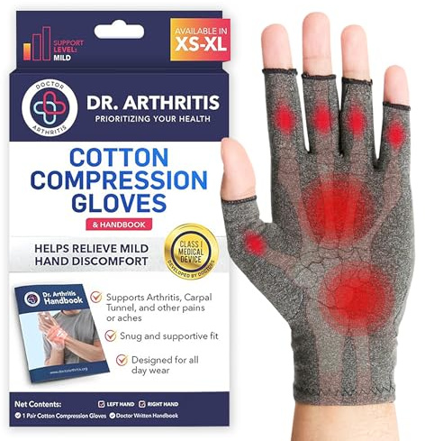 Doctor Developed Compression Gloves for Women and Men, Open-Finger Arthritis Gloves for Carpal Tunnel, Typing & Hand Pain Relief, With Doctor Handbook (Grey, M)