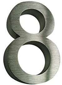 3D Hausnummer 8 Edelstahl Arial rostfrei witterungsbeständig 3D Effekt 16cm Höhe und 3cm aus gebürstetem Edelstahl V2A filigrane Schriftart erhältlich: 0 1 2 3 4 5 6 7 8 9
