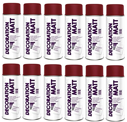 Deco Color 12er Sparpack DC Lackspray matt 400ml nach RAL freie Farbauswahl (12 Dosen in weinrot MATT RAL 3005)