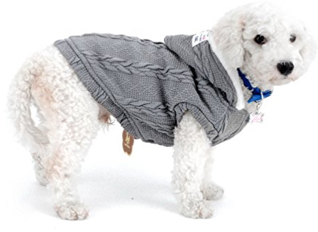 SELMAI Small Dog Sweaters Coat Hooded Fleece Lined Knitted Classic Warm Soft Christmas Puppy Cat Doggie Kitten Dog Teacup Yorkie Chihuahua Outfits Clothes Apparel Gray XL