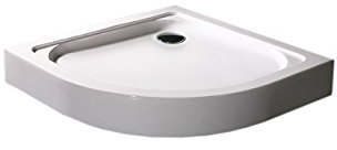 Duschmeister Duschtasse/Duschwanne rund 90x90 Economy Viertelkreisduschwanne inklusive Ablauf und Schürze 15 cm Höhe für Runddusche 900 mm x 900 mm x 150 mm - Radius 55 cm - Duschbecken