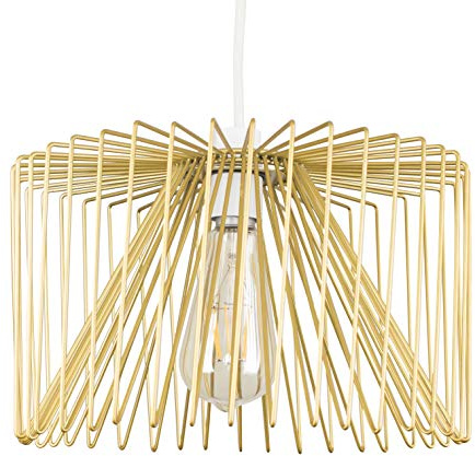 MiniSun | Modern Gold Non Electric Metal Wire Design Light Shade | Pendant Lights, Home Décor & Improvement Essential | Includes 4W LED Bulb [2700K Warm White] | 18cm Shade Width