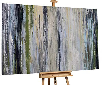 KunstLoft® XXL Gemälde 'Unbekannte Ferne' 180x120cm | original handgemalte Bilder | Abstrakt Streifen Grau Grün | Leinwand-Bild Ölgemälde einteilig groß | Modernes Kunst Ölbild