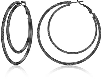 Suplight Damen Creolen Groß Ohrringe 30/50/60/70/100mm Edelstahl/18k vergoldet/schwarz Ohrschmuck Accessoire für Frauen Mädchen mit Geschenkbox