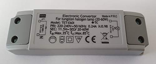 OBI Elektronischer Halogen Trafo 230V auf 12V, 20-60 Watt Niedervolt Trafo, Transformator, slim 115x35x21mm